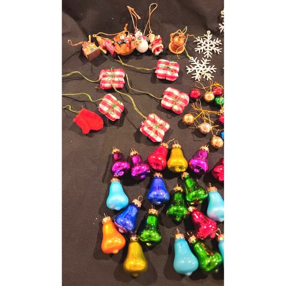 63 Vintage Mini Christmas Ornaments Set Mixed Glass - Picture 2 of 14